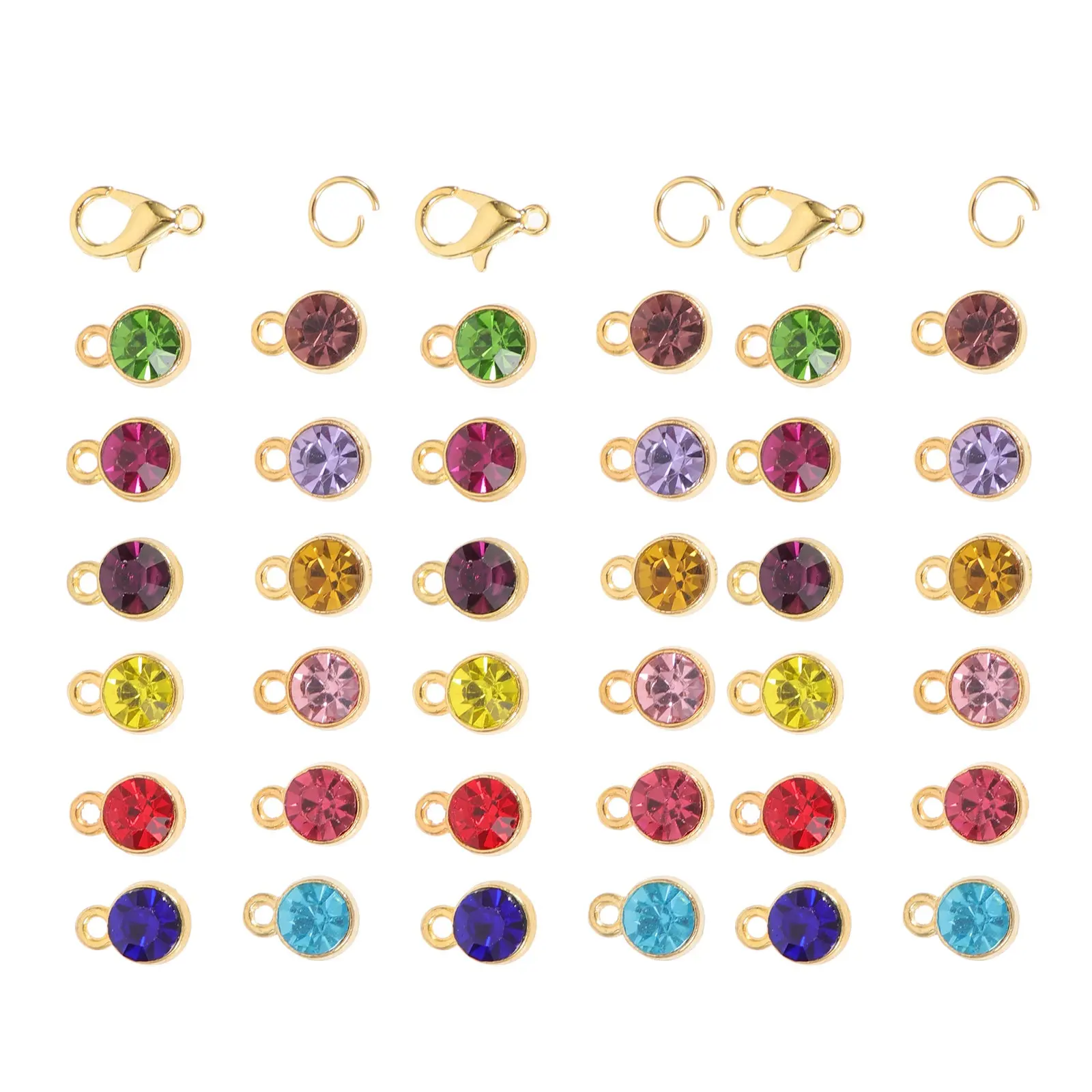 

60 set Round Crystal Birthstone Pendant Alloy Bag Necklace Keychain Diy Jewelry Making Charms Festival Party Decoration