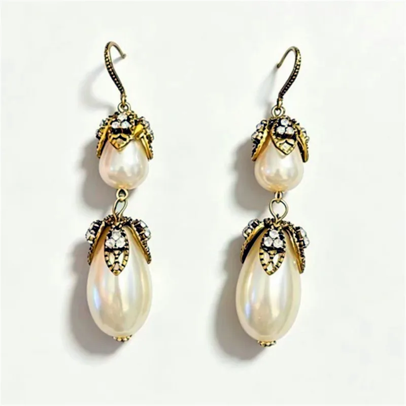 Vintage Big Statement Oval Simulated Pearl Earrings For Women Creative New Designers Dangle Earrings Wholesale