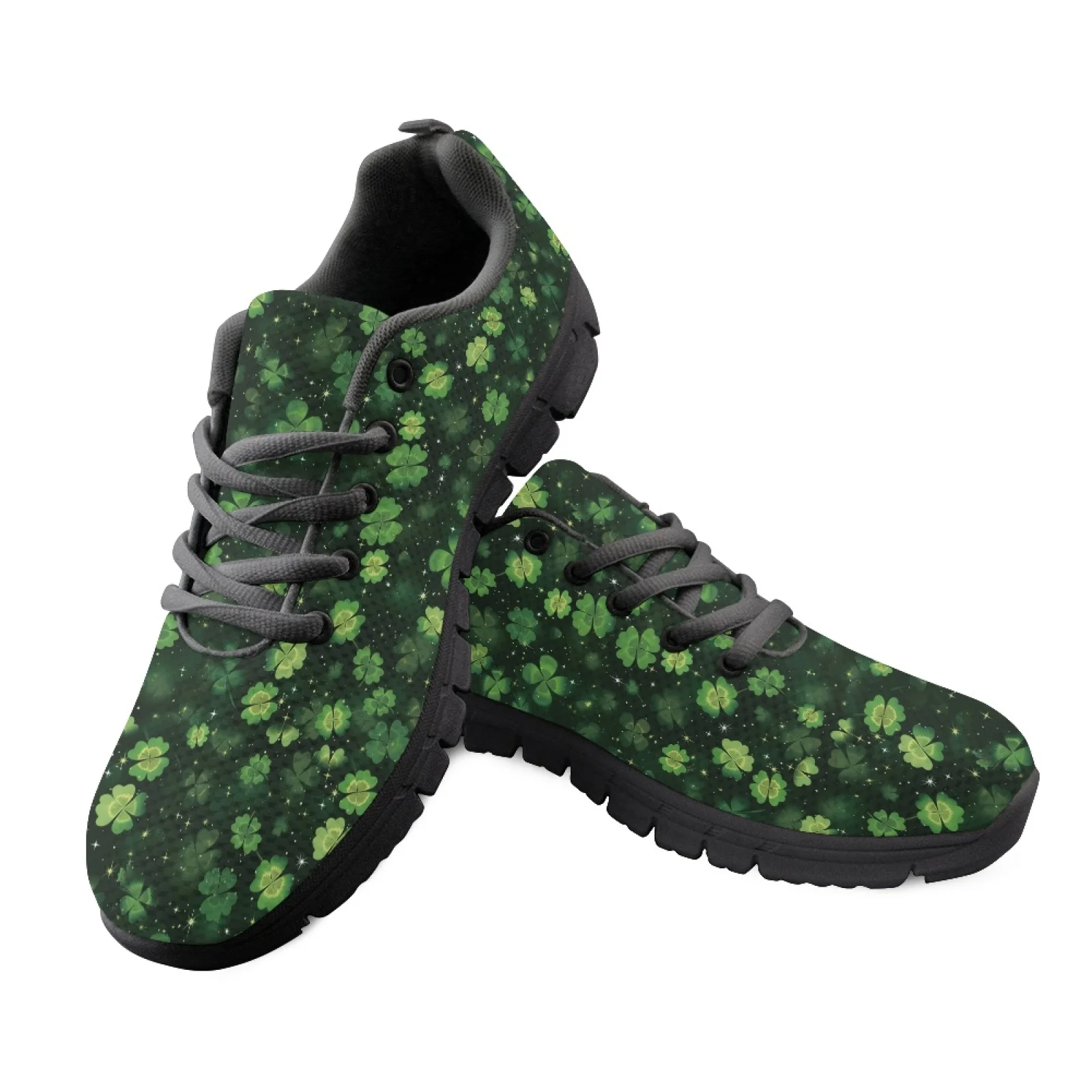 Coloranimal Green Clover Pattern Women Lightweight Mesh Running Sneakers Wear-Resisitant Lightweight Running Sneakers