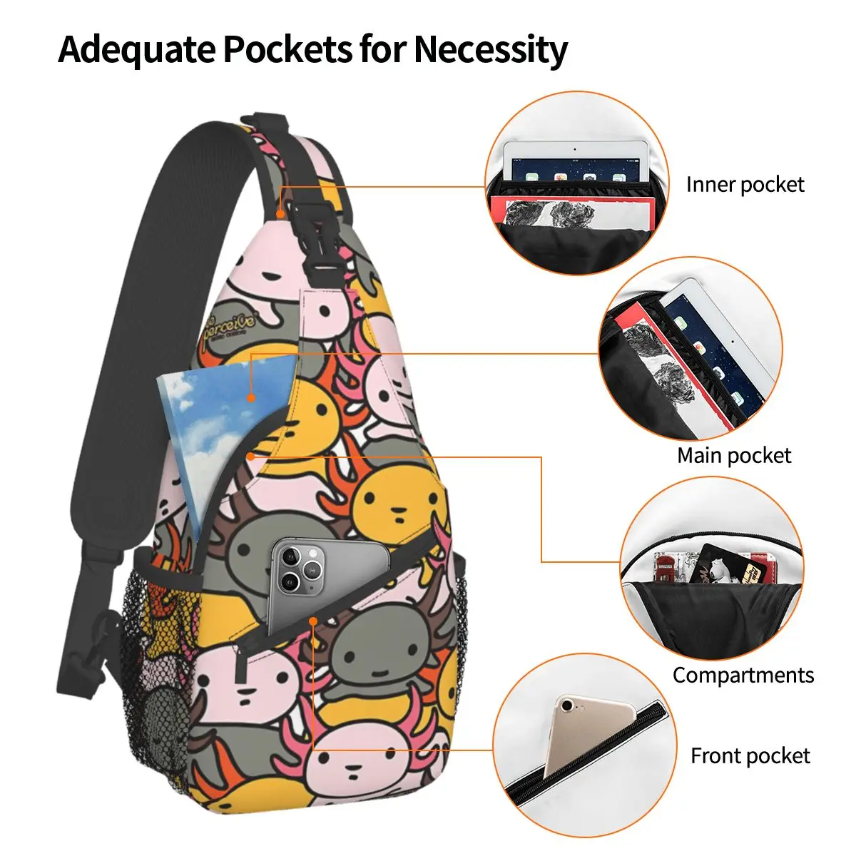 Axolotl Wave Style Crossbody Chest Bags Pockets Travel Pack Messenger Sports Teens Shoulder Bag Unisex