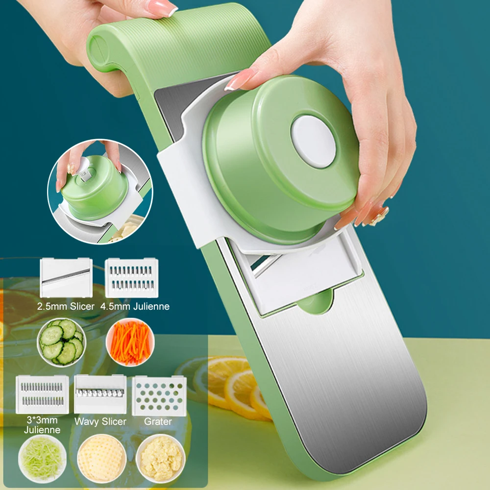 

7 in 1 Multi-function Chopper Mandoline Slicer Green Blue Vegetables Cutter for Potato Kitchen Cucumber Veggie Chipper Hand Held