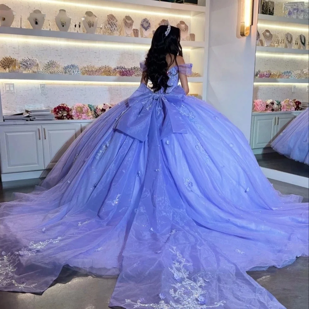 Sukienki Quinceanera Charro w kolorze liliowym, suknie balowe z odkrytymi ramionami, aplikacje, koraliki, meksykańskie sukienki Sweet 16, 15 Anos, szyte na miarę