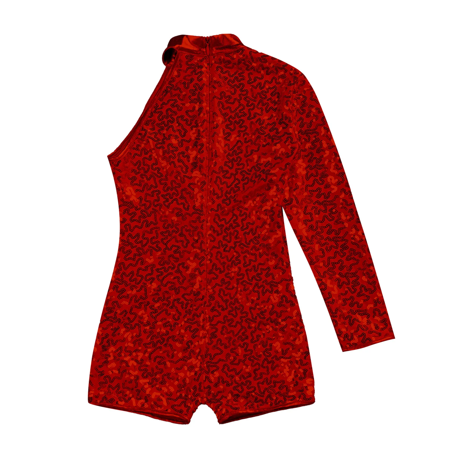 Kids Girls Sequins Dance Leotards Single Long Sleeve Texture Decorated Invisible Zipper Closure Back Jazz Shiny Jumpsuit