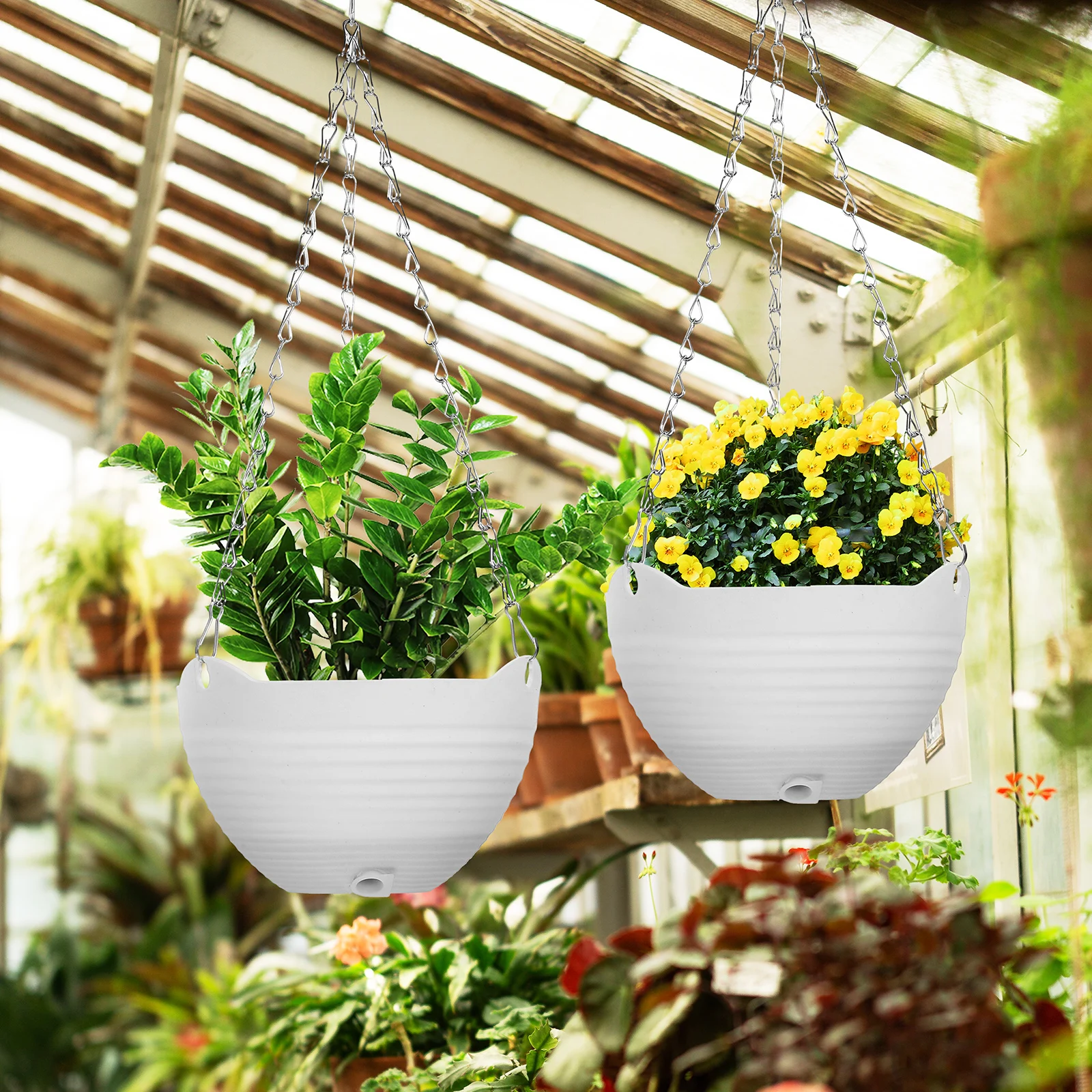 

4 pcs Hanging Flower Pots Plastic Planters Drainage Holes Large Capacity for Garden Decoration Hanging Baskets