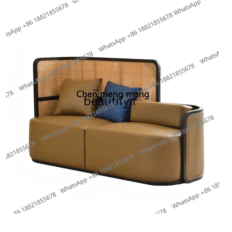 

X Chinese solid wood chaise longue recliner leather sofa alone collapsed rattan retro homestay bedroom taifei chair