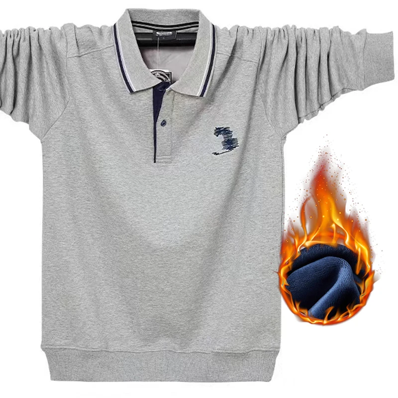 Autumn and winter new styles POLO men's long-sleeved lapel T-shirt Men's velvet thickened POLO shirt Large size M/6XL