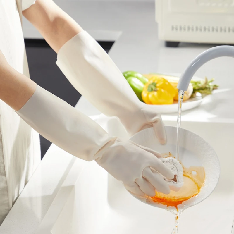 

White Nitrile Gloves Extended And Durable Gloves For Kitchen Washing Waterproof Household Cleaning Tools Home Accessories