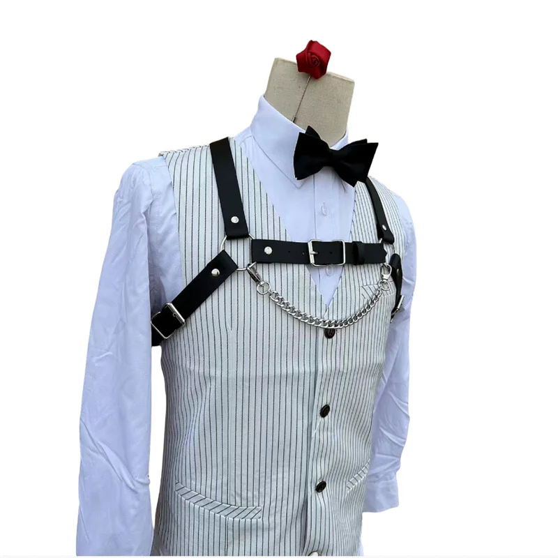 Fetish Gay Faux Leather pettorina da uomo regolabile BDSM cinghie per imbracatura per il corpo Lingerie cinture per pettorina sessuale con catena