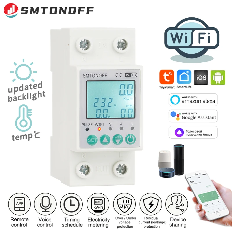 Medidor de Energia Monofásico Wi-fi Medidor Pré-pago de Eletricidade Monitor Inteligente Tuya 110v 220v 50 60hz Controle de Voz Alexa