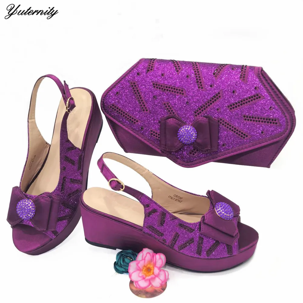 Nice-looking Design African Sandals Shoes And Bag Set Italian Summer PU With Crystal High Heels Shoes And Purse For Party Dress