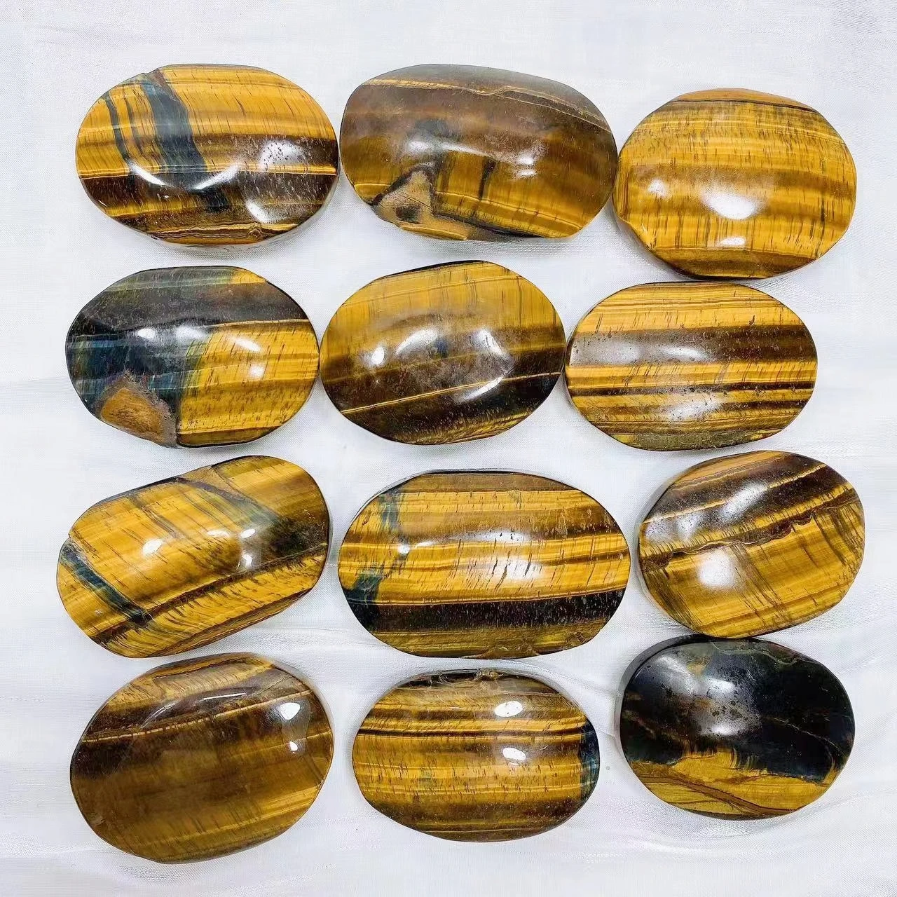 Natural Tiger Eye Stone Palm Hot Compress Massage Crystal Reiki Healing Eliminating fatigue Fingertip Toy Home Decoration Gift