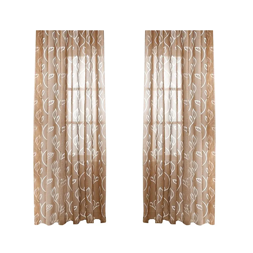 Translucent Voile Curtain Rod Pocket 100x200cm Coffee Transparent Window Sheer Window Screen for Bedroom Living Room