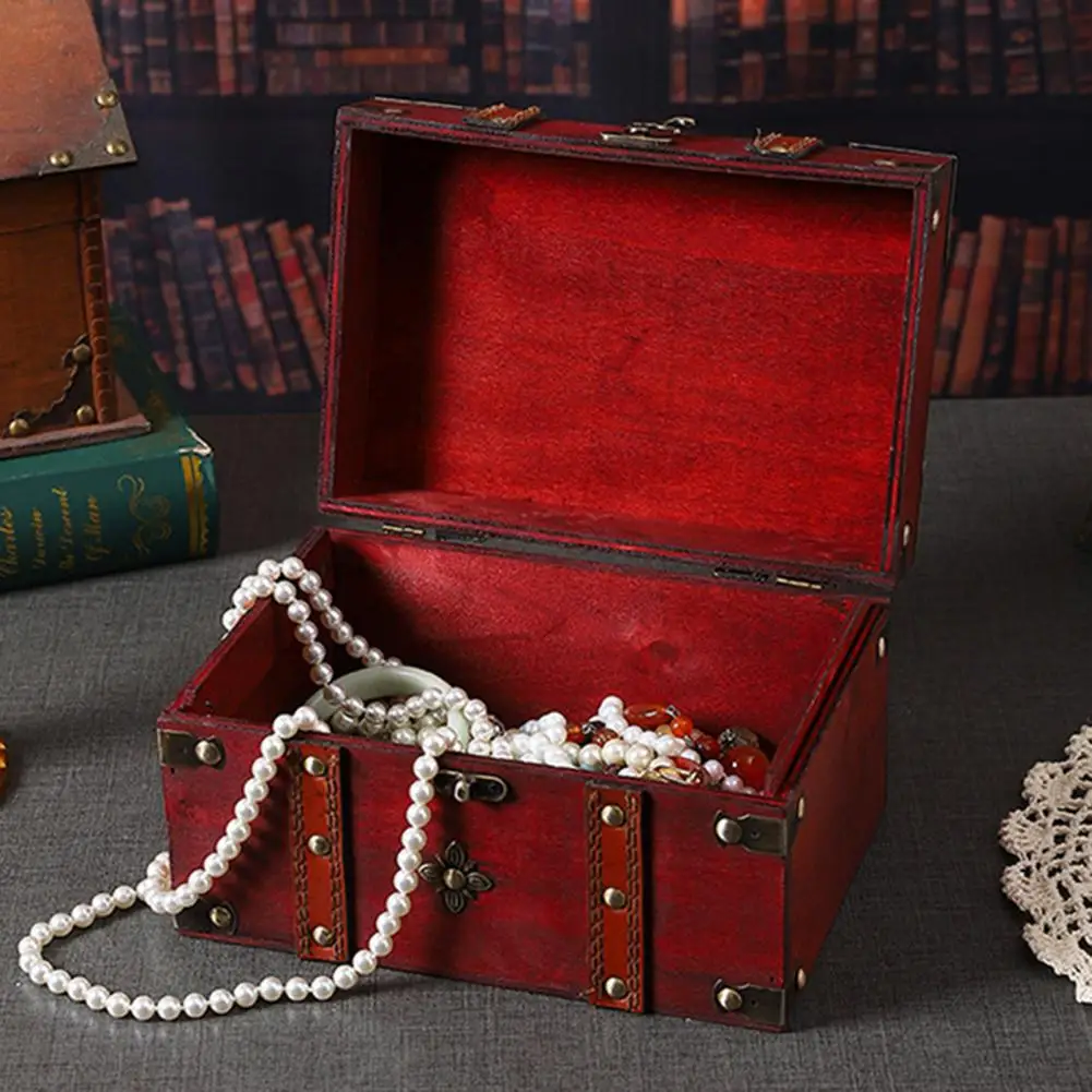 Wooden Treasure Chest Rustic Wooden Treasure Chest Wooden Storage Box with Lock Capacity Decorative Treasure Chest for Home