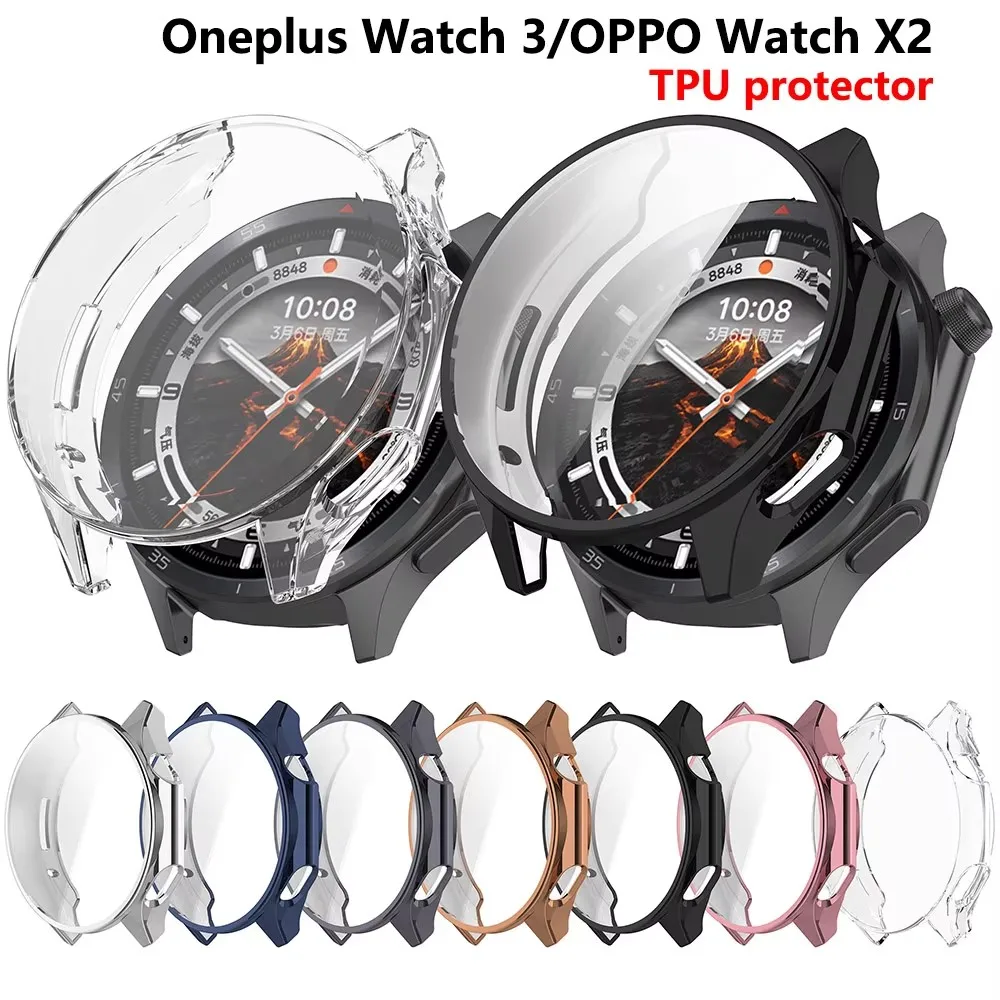 Tempered Glass+PC Cover For Oppo Watch X2 Case Soft TPU All-Around Screen Protector Watch Cases For Oneplus Watch 3 Accessories