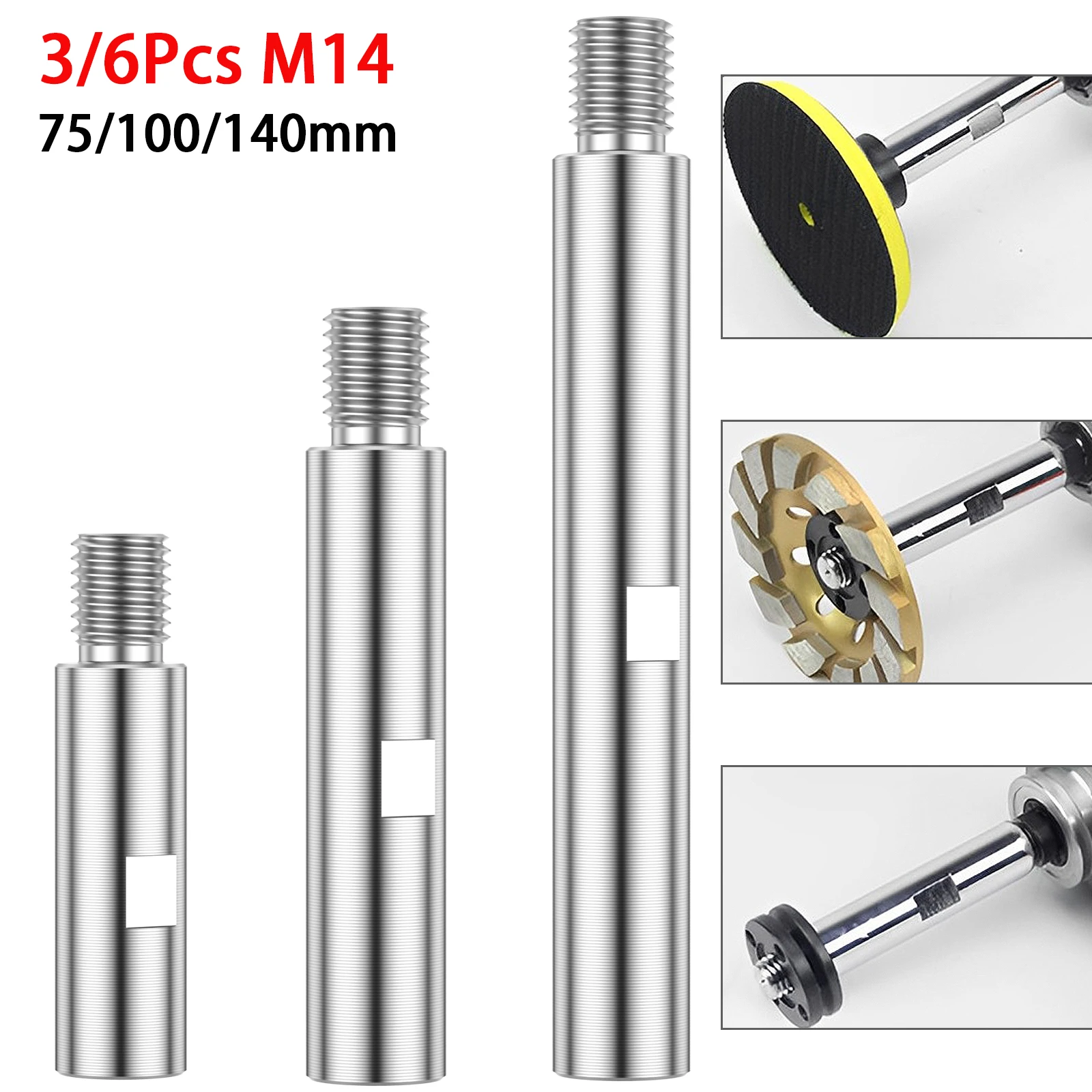 3/6Pcs M14 Angle Grinder Extension Rod 75/100/140mm Thread Adapter Rod Polishing Pad Grinding Connection Rod Polisher Accessorie