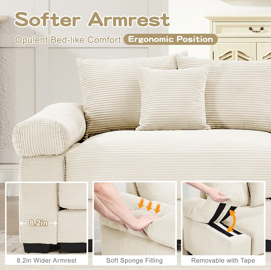 # Modular Sectional Sofa Set Ottoman-Plush Corduroy Deep Wide Seats Modern Design Hotel