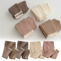 0-3 Years Baby Girls Spring-Autumn Long Pants with Lace Trim Soft and Comfortable Toddler Kids Ribbed Knit Leggings Bottoms