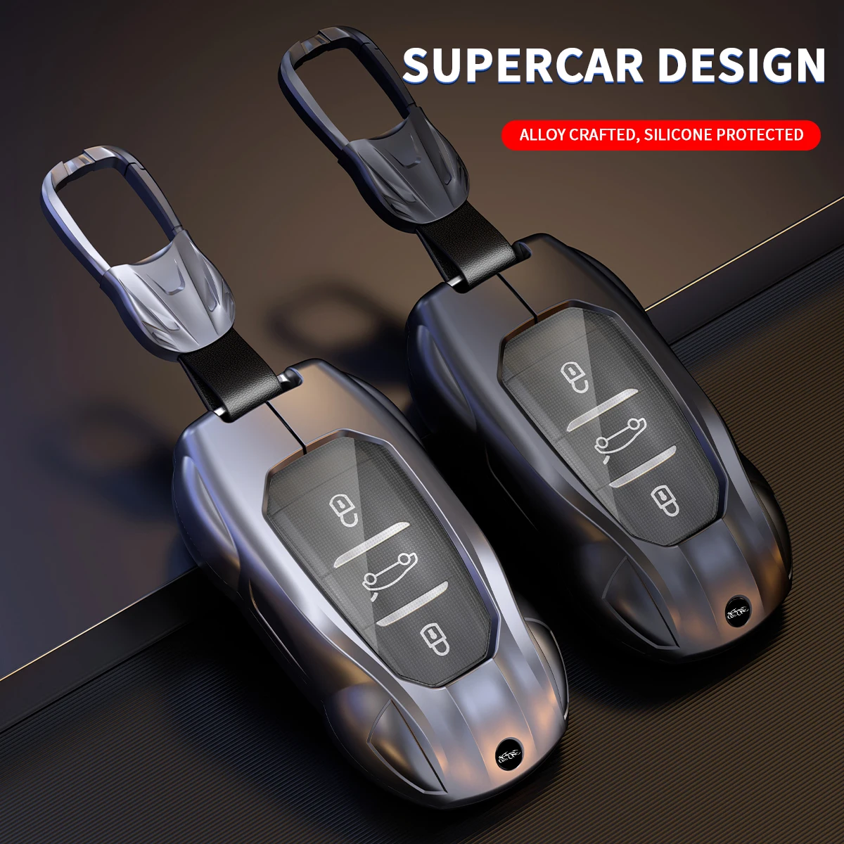 For Peugeot A Smart Remote Key Protector Shell with Metal Keychain Sports Car Shape Zinc Alloy Key Case