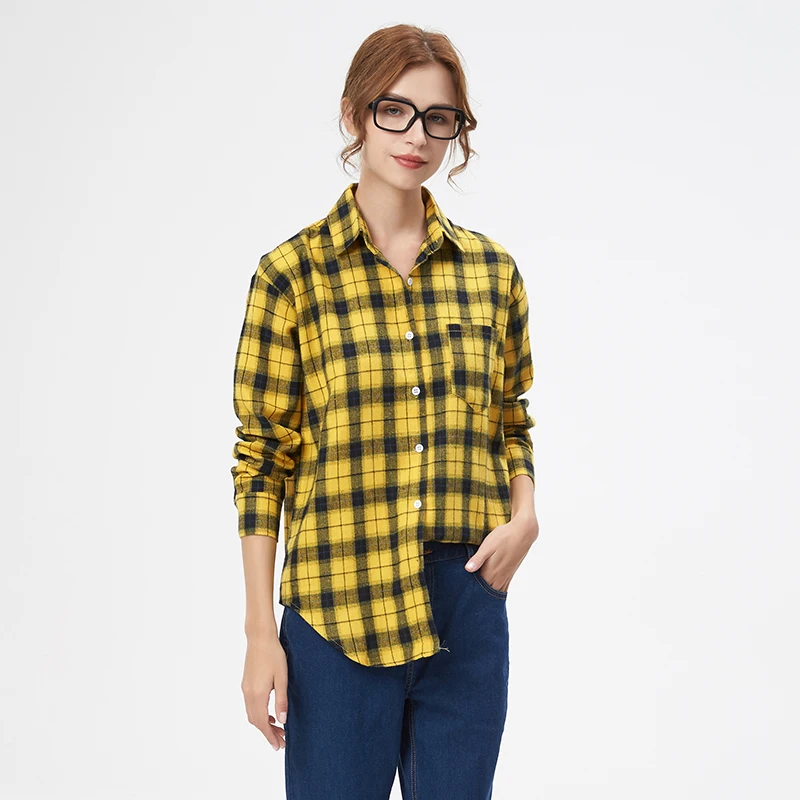 Fresh Flannel Plaid Shirt Women 2024 New Female Blouses and Tops Cotton Loose Long Sleeve Casual Shirts Fine Women\'s Clothes