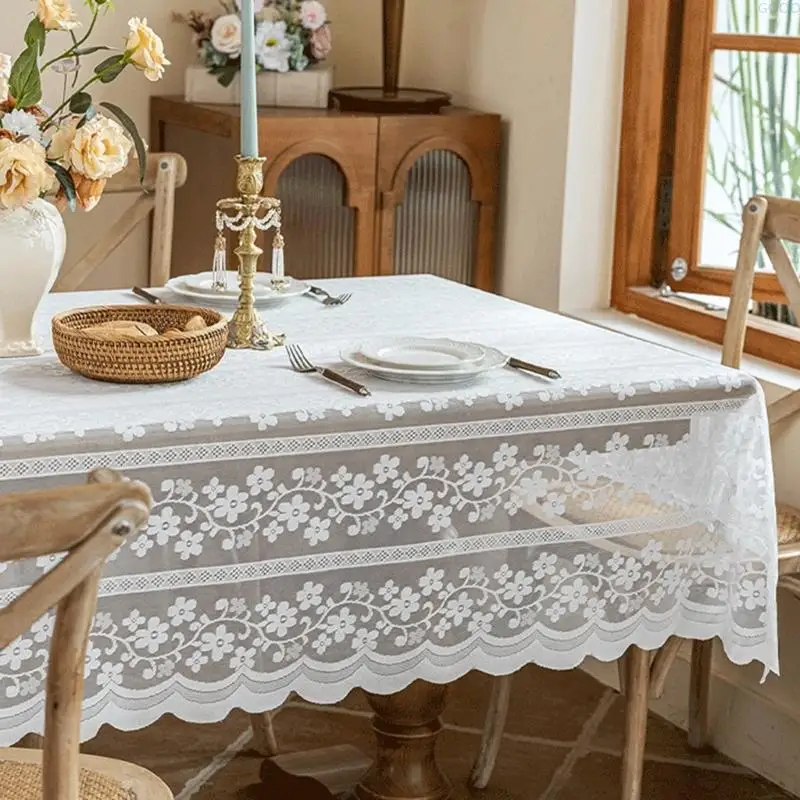 23GA Sophisticated Lace Detailing Table Cover Polyester Flower Striped Tablecloth For Households And Wedding Parties Decors