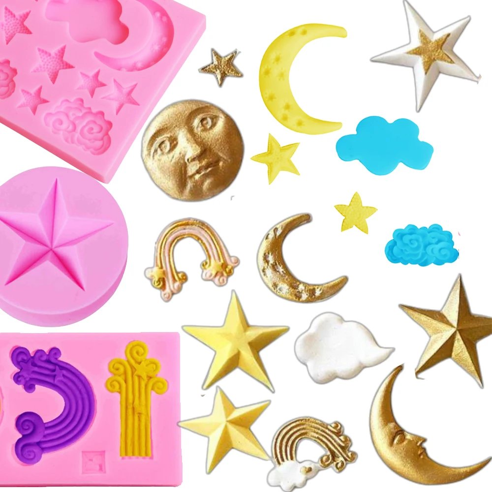 Tipos de luna nueva, estrella, nube sonriente, molde para hornear Chocolate, Fondant, caramelo, molde para azúcar, Mousse, decoración de pasteles, herramienta de mano DIY M2021