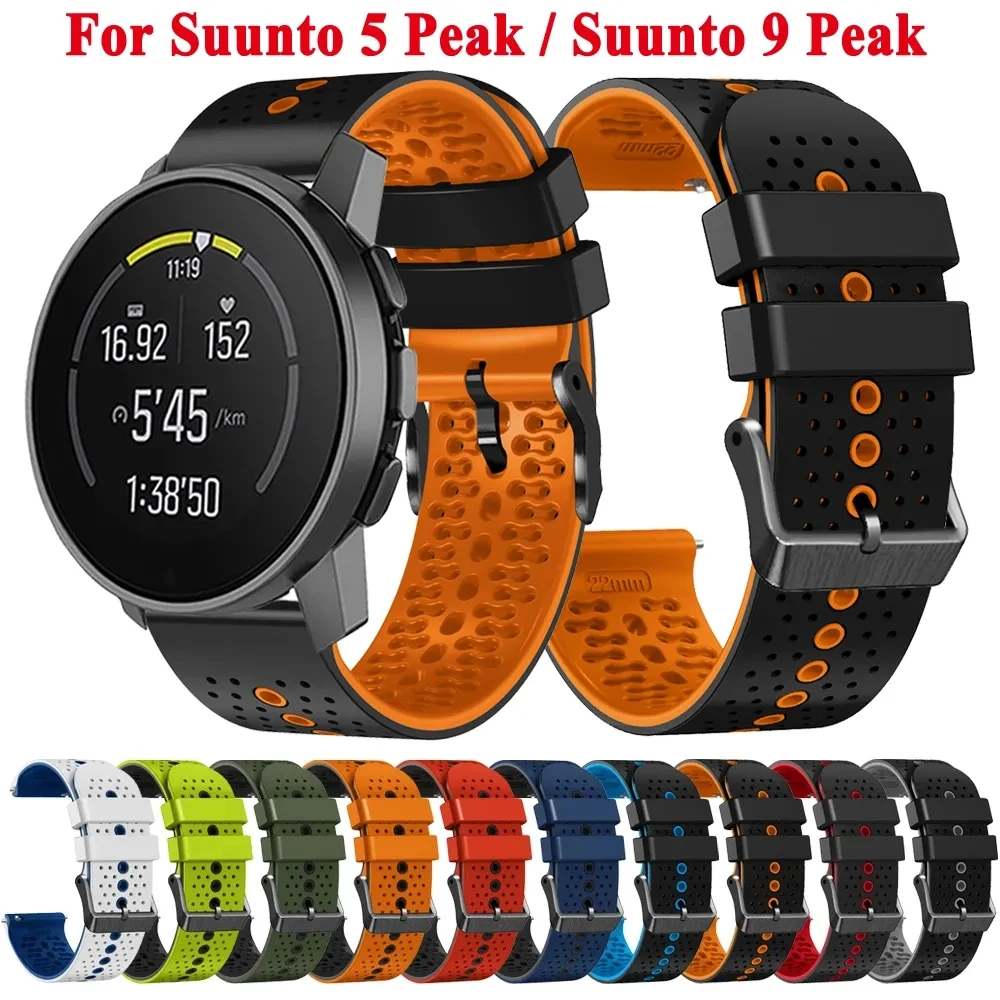 Armband 22 mm Silikon-Uhrenarmband, kompatibel mit Suunto 9 Peak Pro, Armband für Suunto 5 Peak, atmungsaktives Armband