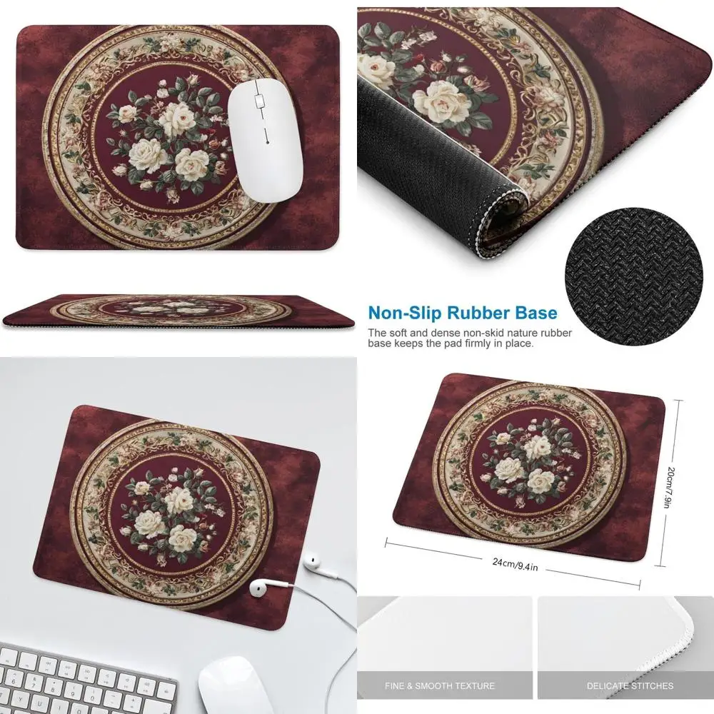 

Non-Slip Desk Mouse Pad with White and Cream Roses Design for Small Office and Laptop Use