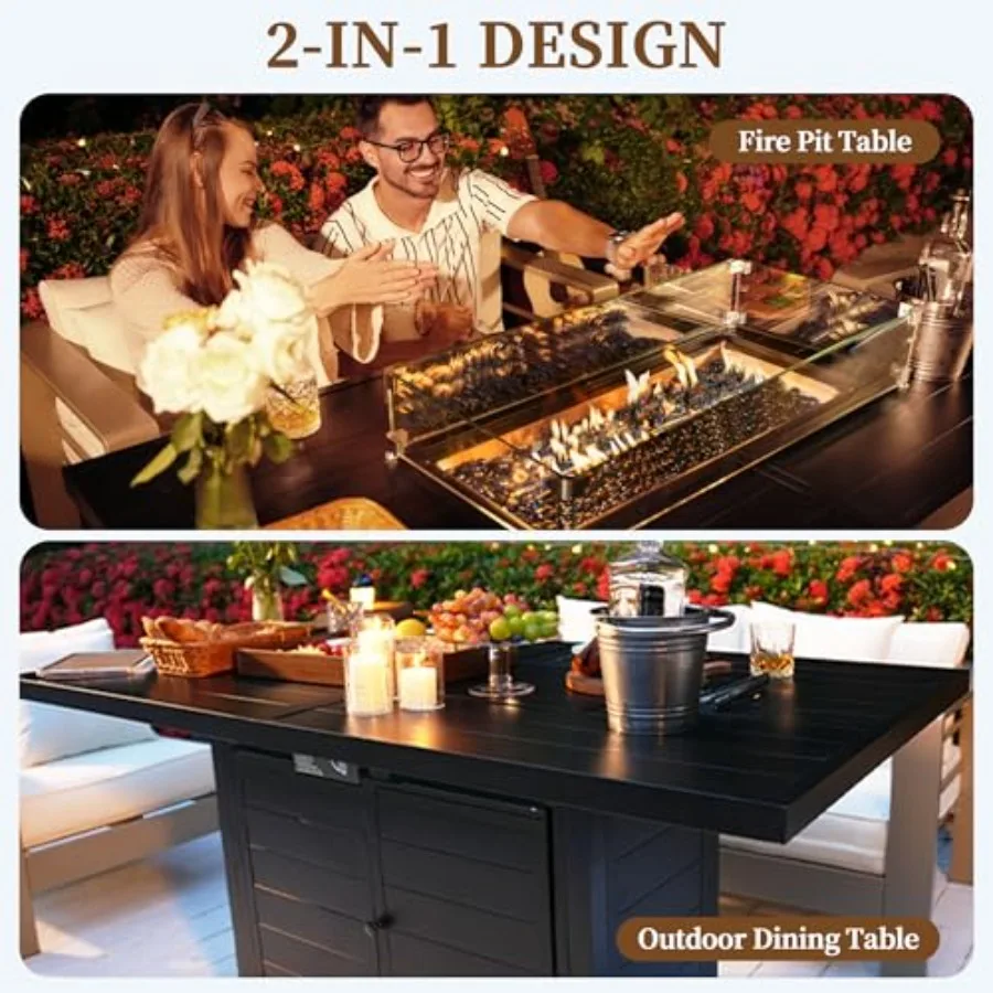 60 Outdoor Propane Firepit Table for Patio Use, Aluminum Construction in Black with 50, 000 BTU High-Output Flame and Rust-Resi