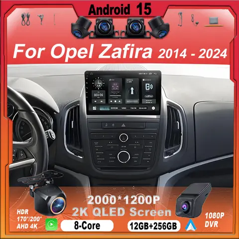 9" Android 15 Car Radio for Opel Zafira 2014 2015 2016 2017 2018 2019 2020 - 2024 Carplay Player Stereo Multimedia Head Unit
