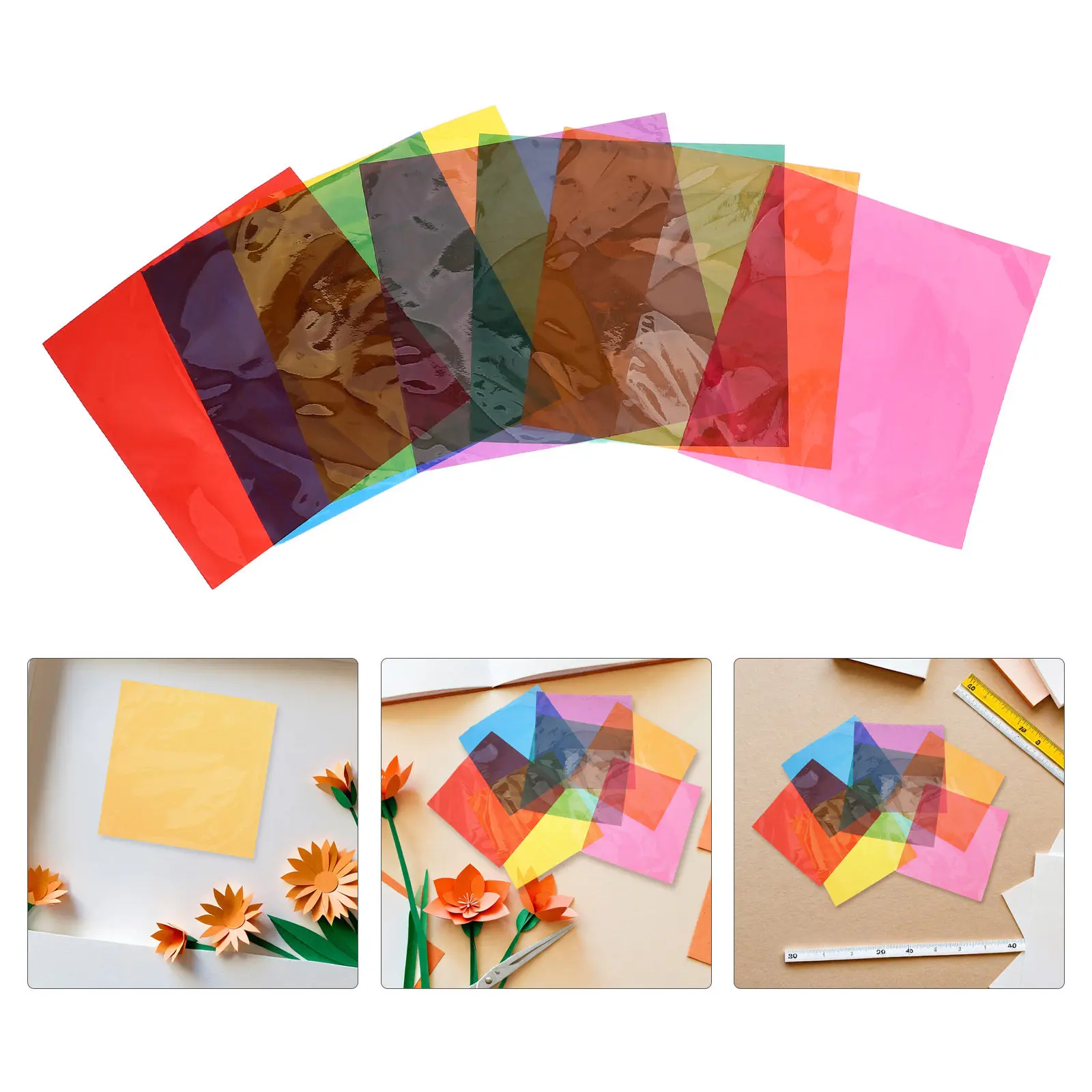 

90pcs Colored Cellophane Paper Sheets Wraps 10x10cm Cellophane Transparent Present Wrap For DIY Art Crafts Treats Candy Wrapping