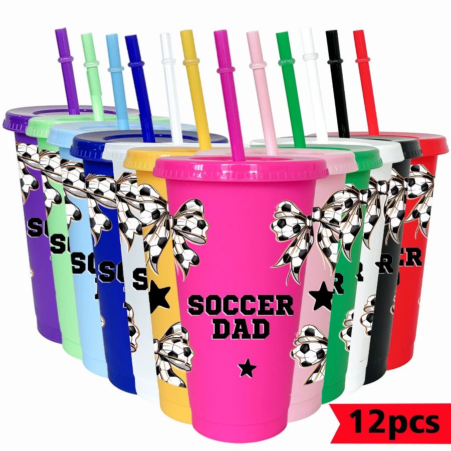 12pcs-set-football-bow-pattern-26oz-colored-plastic-party-cold-cup-for-birthday-back-to-school-gift-gameday-drinkware