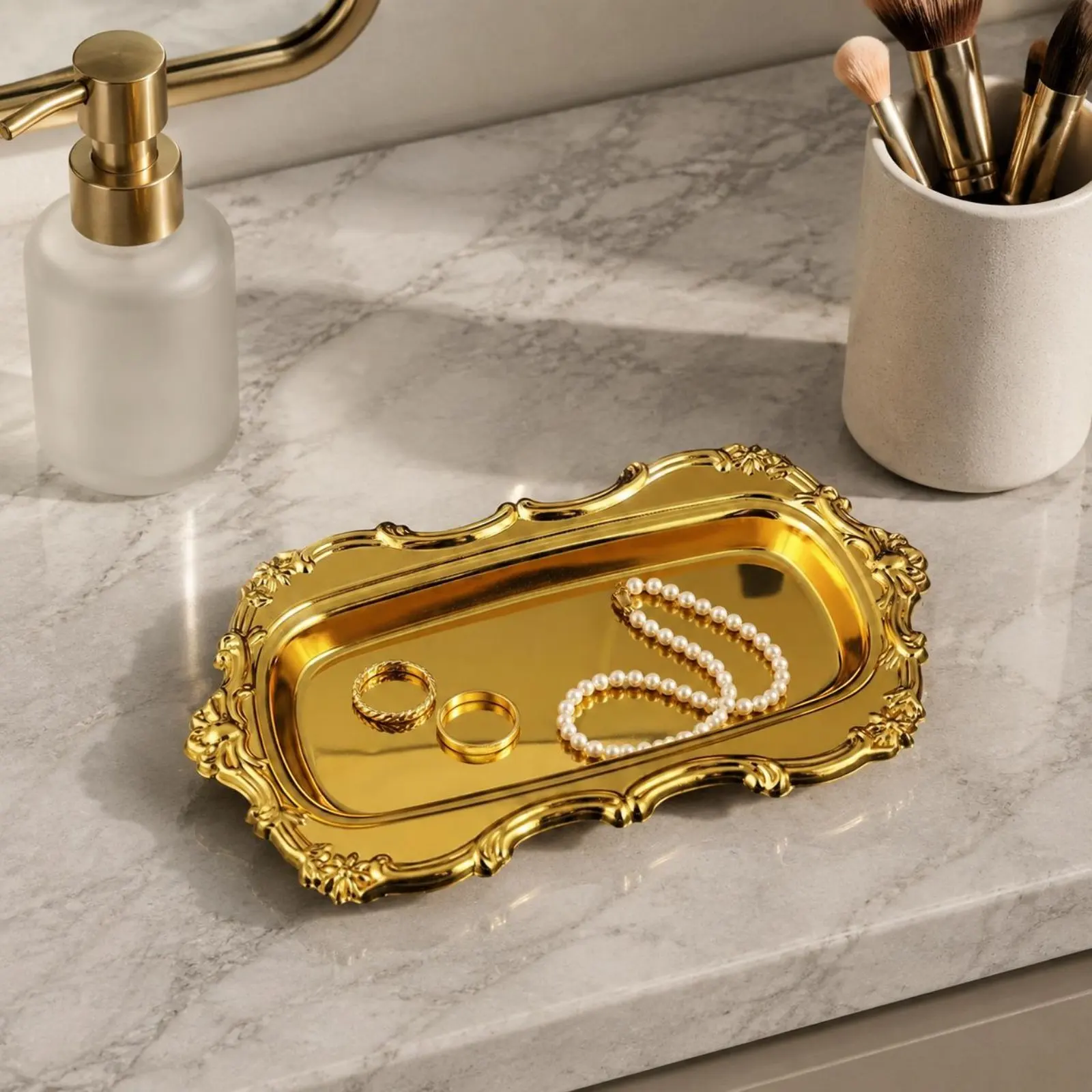 Plateau décoratif rectangulaire gaufré, plat de service peu profond et portable pour la maison