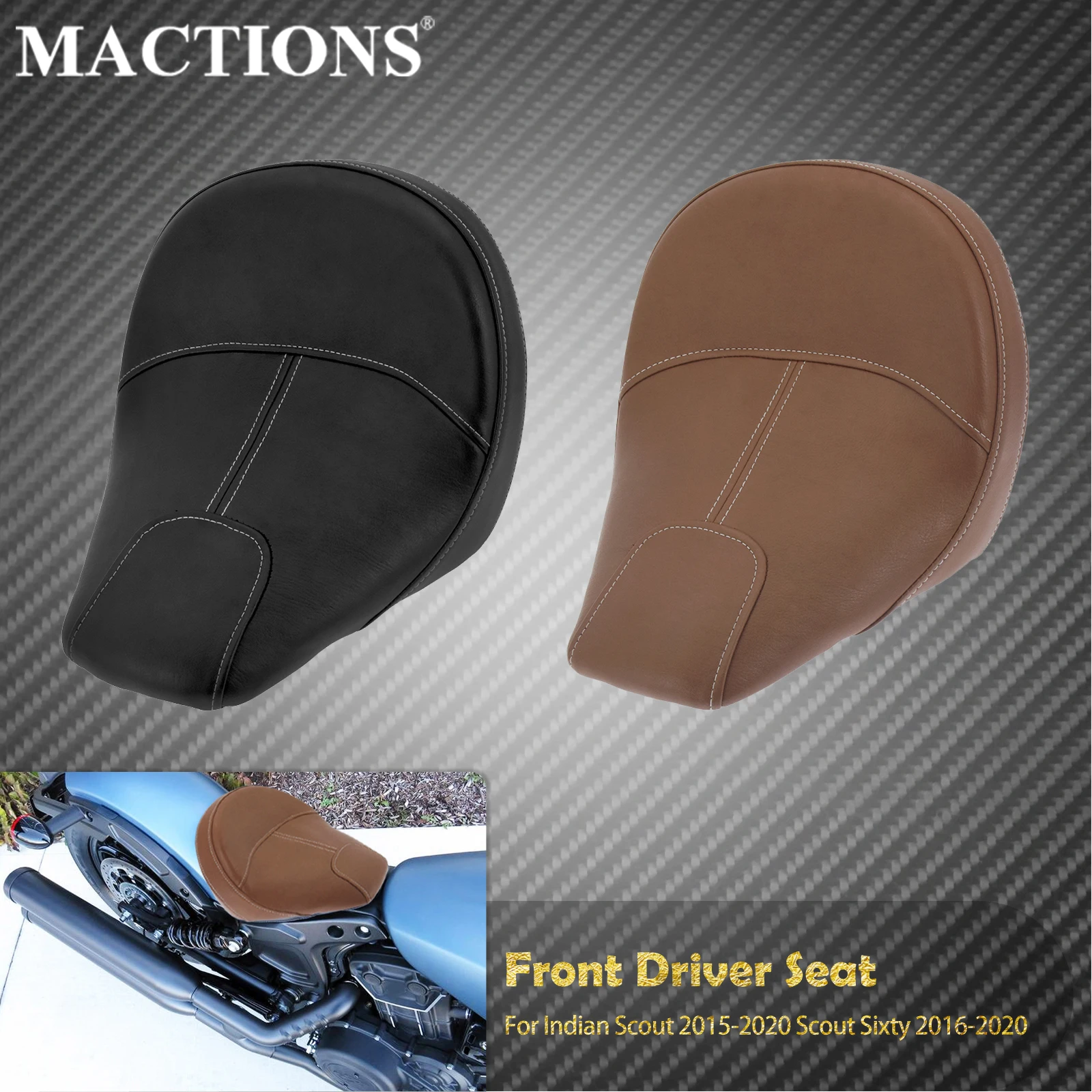 Motorcycle Solo Driver Front Seat Leather Rider Saddle Pillion Black/Brown For Indian Scout 2015-2020 Scout Sixty 2016-2019 2020
