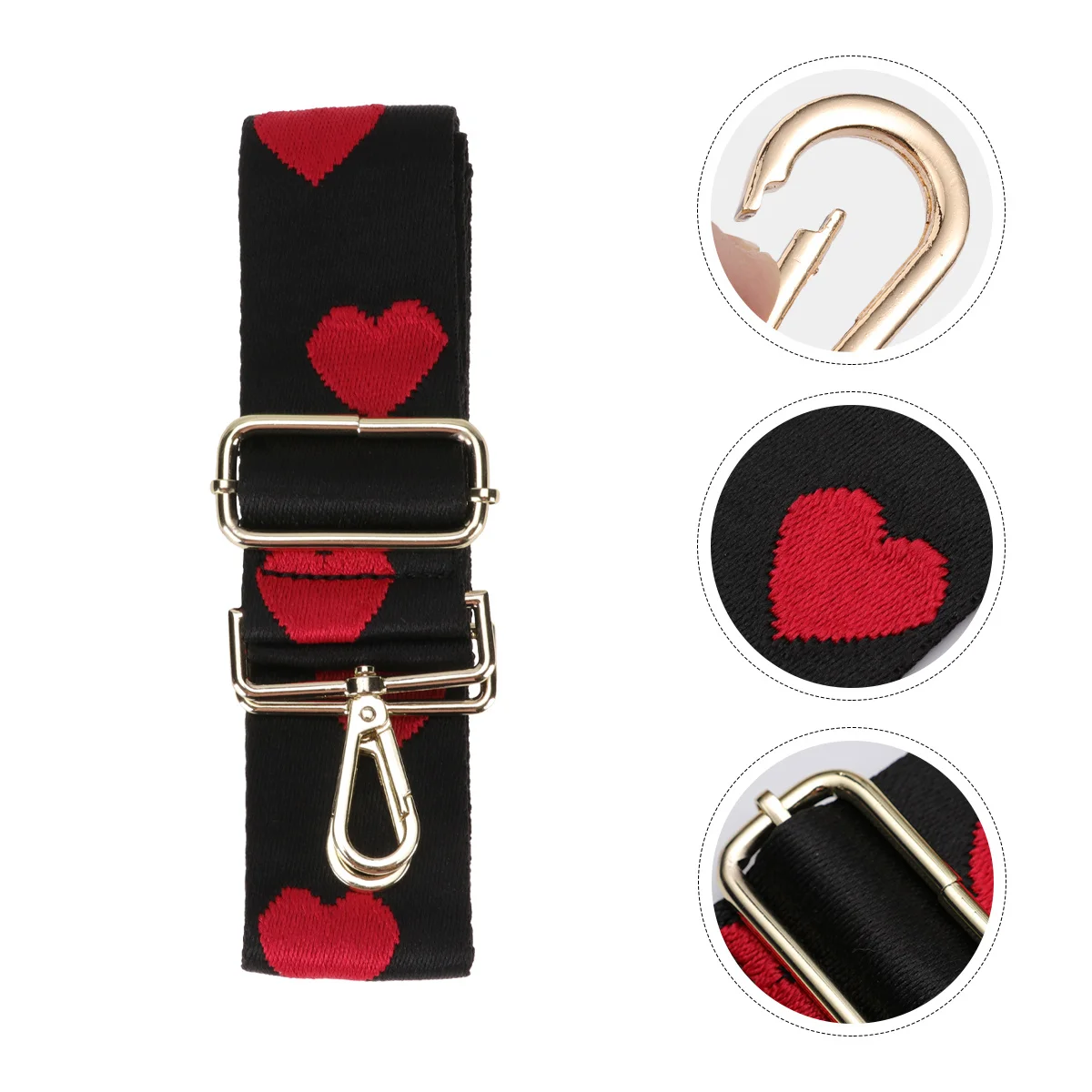 Colorful Heart Shape Printed Wide Shoulder Strap Adjustable Length Crossbody Bag Belt Durable Canvas Buckle Design