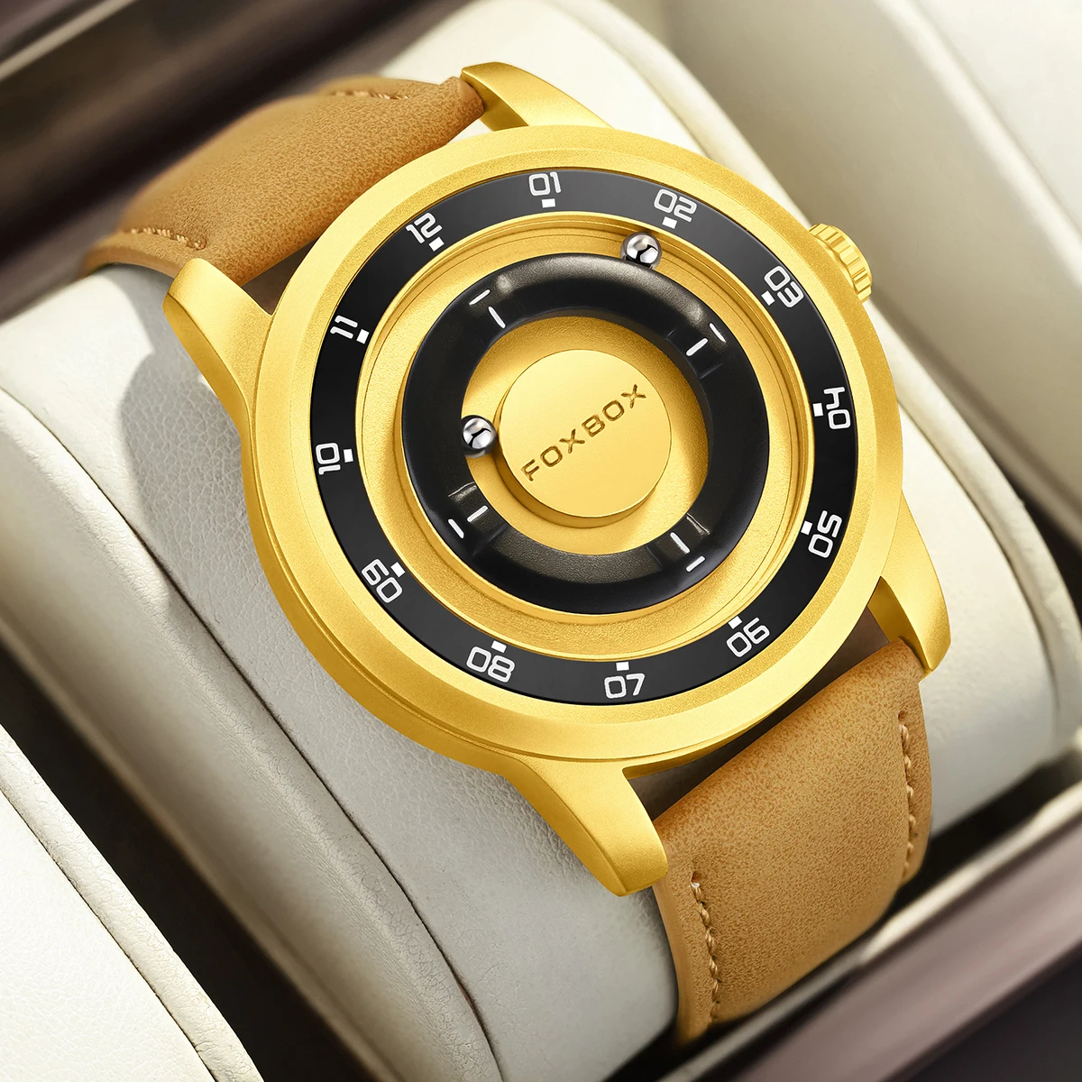 

FOXBOX модные мужские часы с уникальным циферблатом, кожаные повседневные спортивные часы с бусинами, магнитная сила, водонепроницаемые кварцевые часы для мужчин, часы