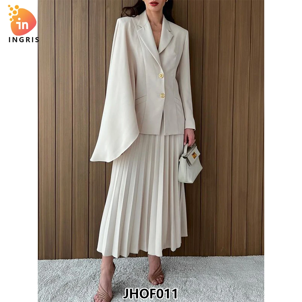

Elegance Slim Suit for Women Solid Ladies Suits Formal Office Pleated Women Suits-JHOF011