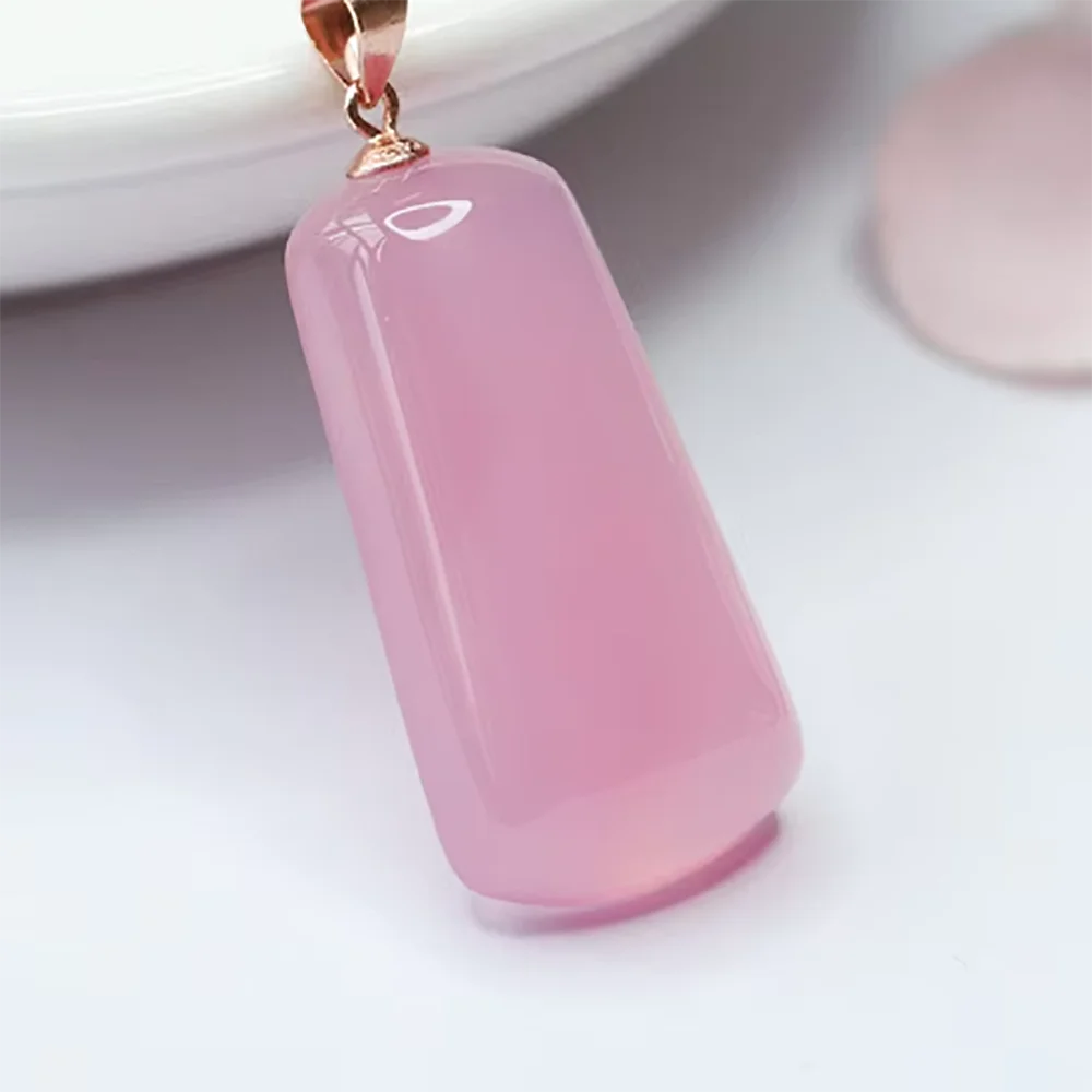 S925 Silver Natural Pink Agate PingAn Brand Pendant