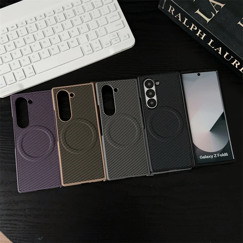 

Luxury Carbon Fiber Pattern Magnetic Phone Case For Samsung Galaxy Z Fold 6 Z Fold 5 4 3 5G Ultra Thin Magnetic Protective Cover