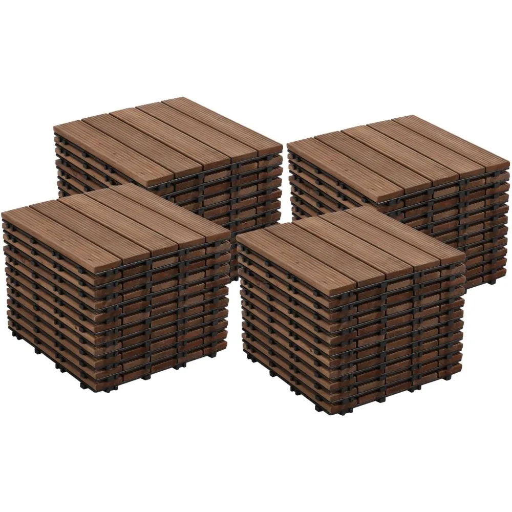 44pcs Patio Deck Tiles 12 x 12in Interlocking Wooden Flooring Fir Wood Wood Floor Tiles