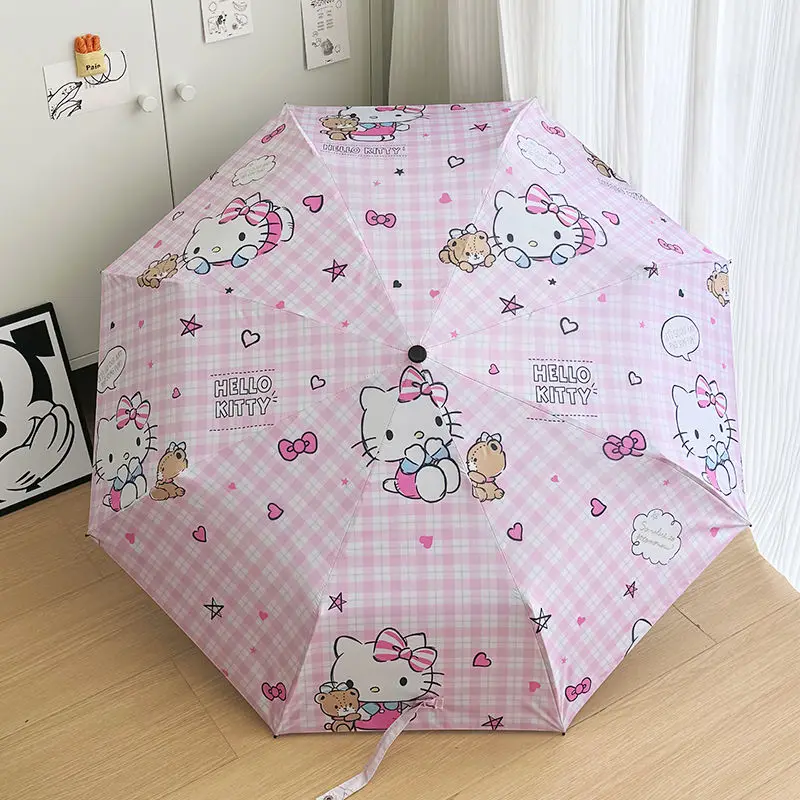 Sweet Hello Kitty Anime Kawaii Sanrio Rain Folding Umbrella Cute My Melody Cartoon Sun Umbrella Lovely Gifts for Girls