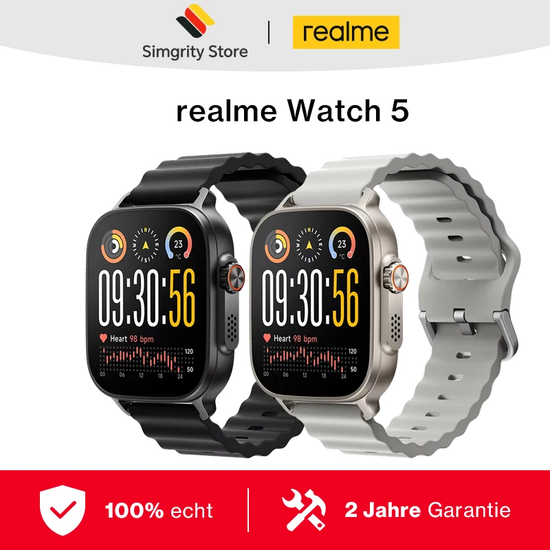 Globalna wersja realme Watch 5 Zegarek z konsolą i niezależnym GPS z ekranem 5 GNS o przekątnej cala, ultra długim czasem pracy do 14 dni, IP68