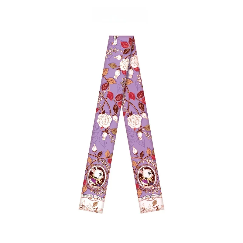 

ZOE LAND Spring Women's Silk Scarf Silk Headband Bag Wrap Decorative Digital Print Floral Pattern Rectangle Scarf