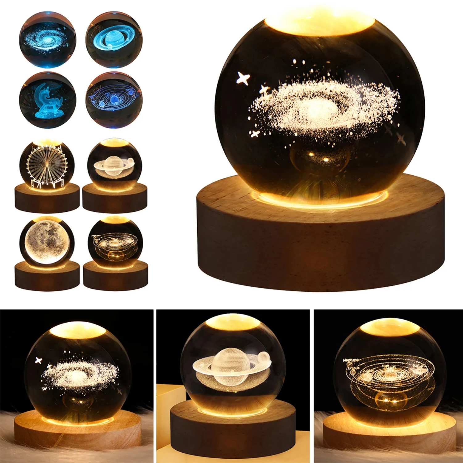 New Crystal Lamp Glowing Planetary  Night Light Crystal Ball Night Lights Bedside Light  Decor Christmas Gift Night Lamp