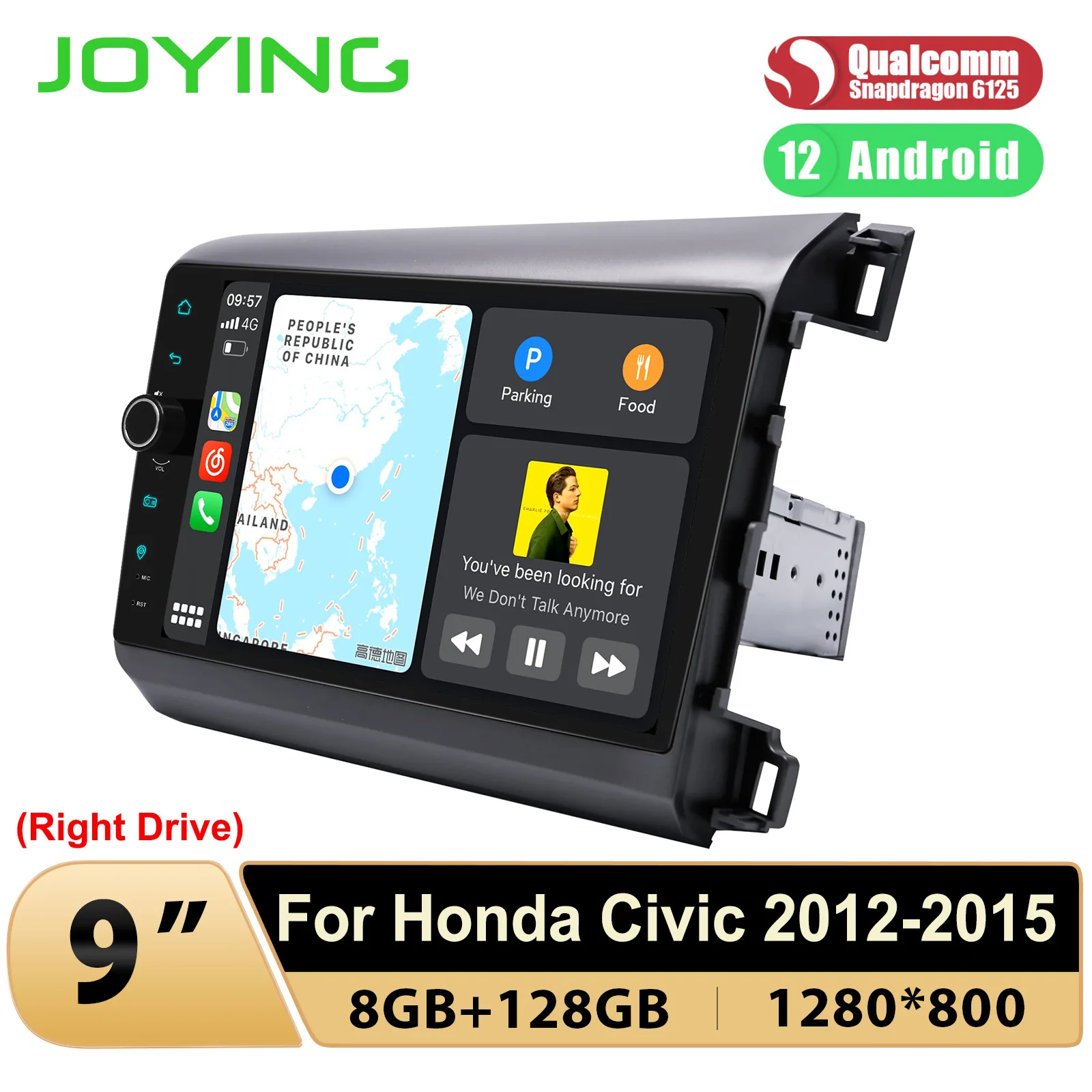 JOYING 9 inch Android Car Radio Stereo Head Unit Multimedia Player For Honda Civic 2012 -2015 Plug and Play Right Drive.