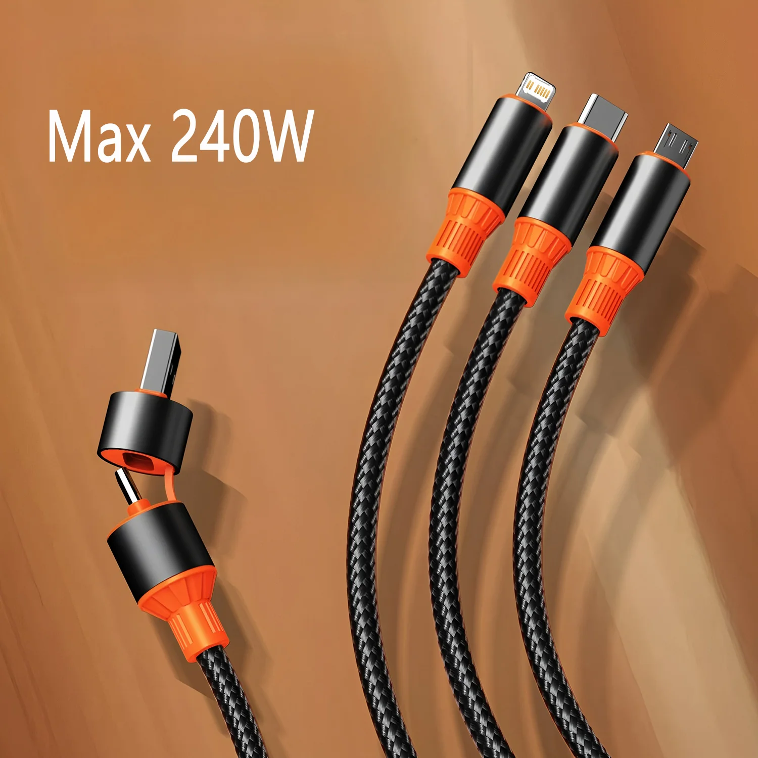 3 in 2 USB Type C Cable for iPhone 15 14 13 12 ProMax 11 Charger Cable 240W 3 in 1 Cable for Samsung Xiaomi Mi Macbook