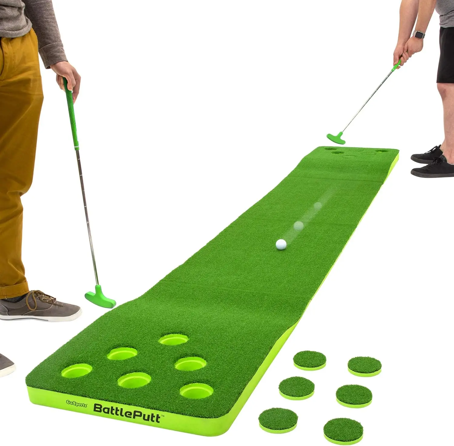 

Golf Putting Game, 2-on-2 Pong Style Play with 11 ft Putting Green, 2 Putters and 2 Golf Balls