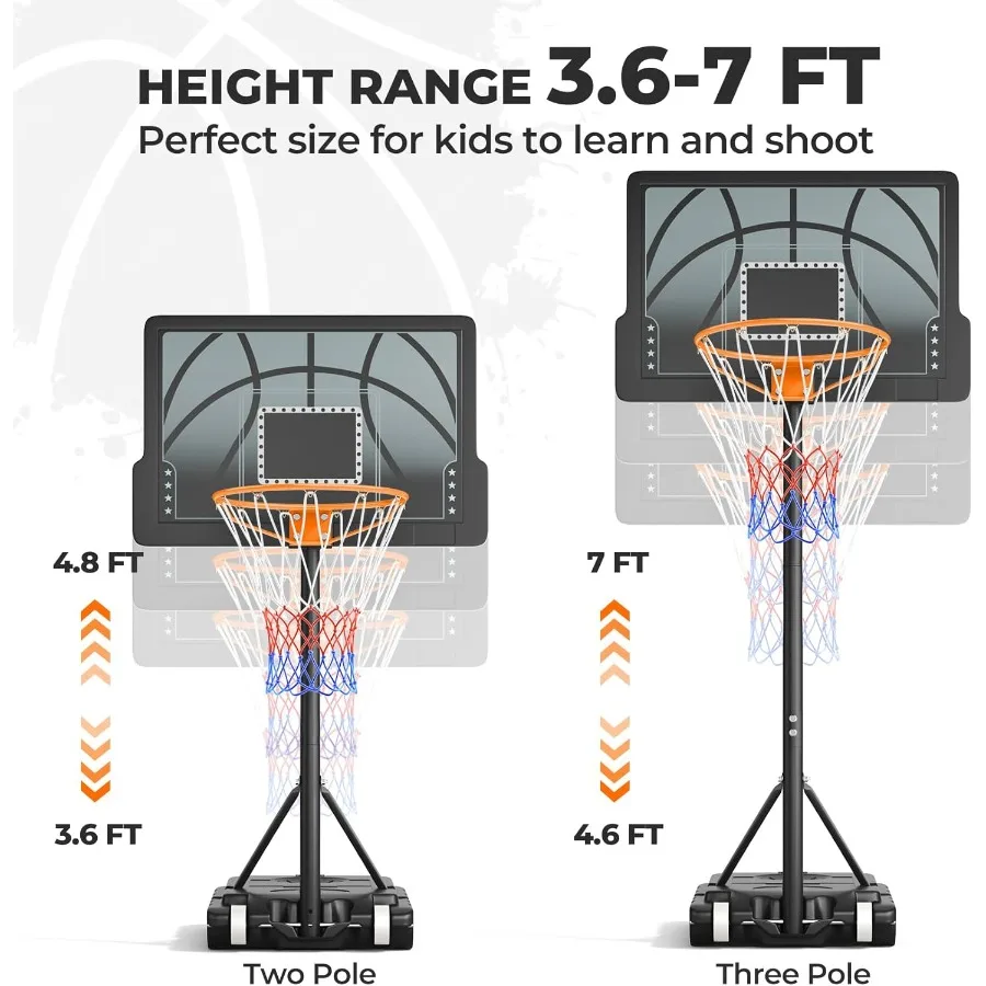 Basketball Hoop 3.67 FT Height Easy Adjustable Portable Basketball Hoop for Outdoor Indoor Use Perfect for Teens Youth with 30