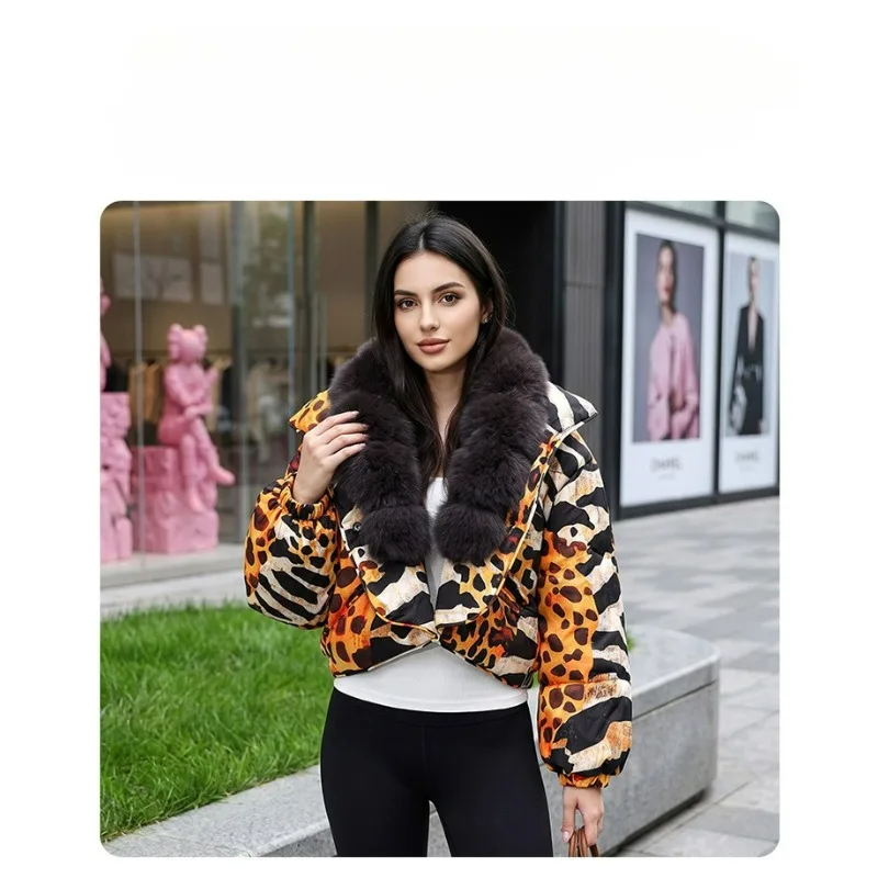 Women's Fashionable Loose Coat Simple Warm Cross-border Foreign Trade Winter New Faux Fox Fur Collar Puffed Sleeve Down Jacket