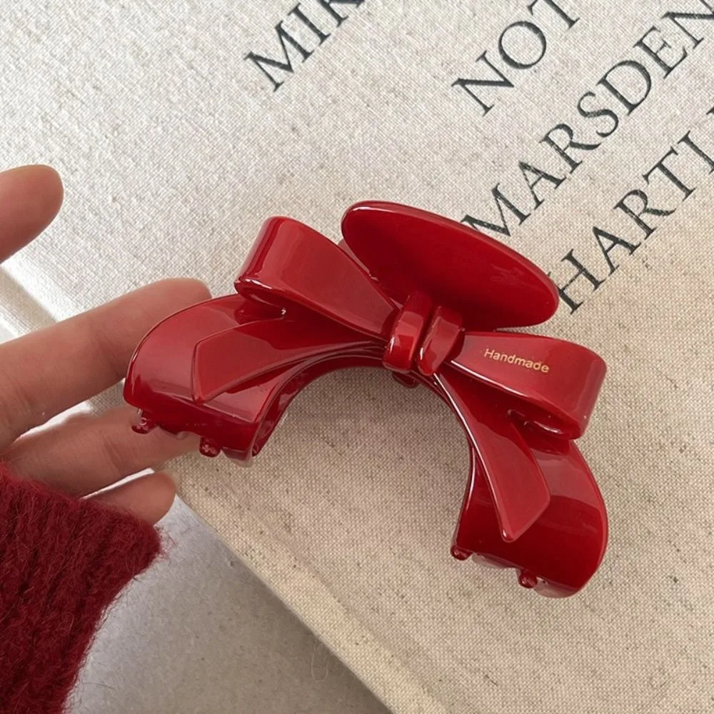 New Year Red Bow Acetic Acid Hair Claw Sweet Cute Exquisite Hair Clip for Women Girl Korean Trendy Headwear Jewelry Gift