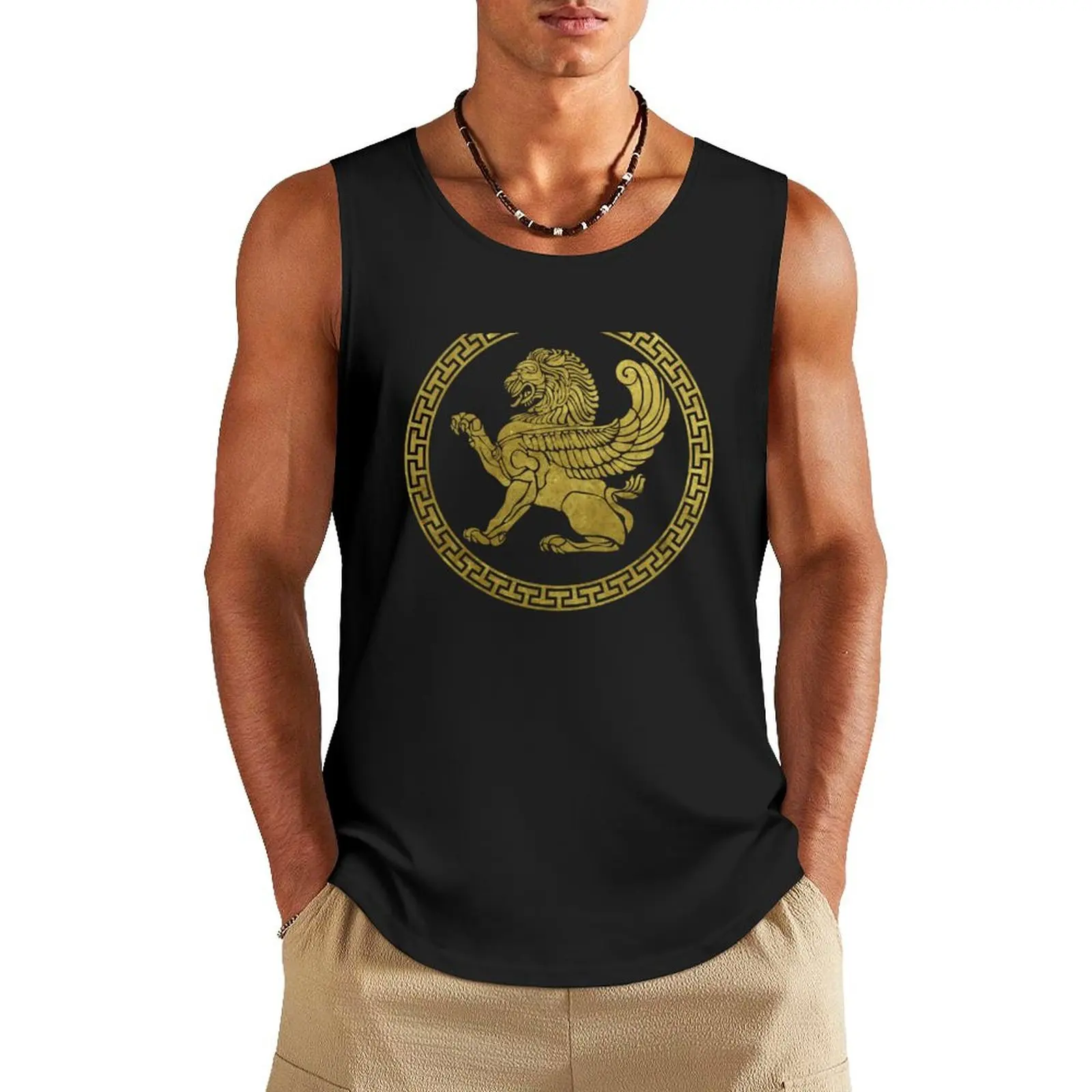 Greek Winged Lion Emblem Tank Top Men's clothing gym clothes for man sleeveless vests